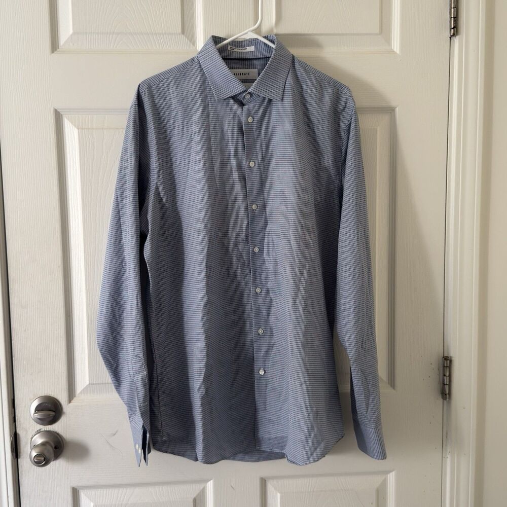 CALIBRATE Blue Black White Plaid Long Sleeve Dress Casual Shirts Men’s XL